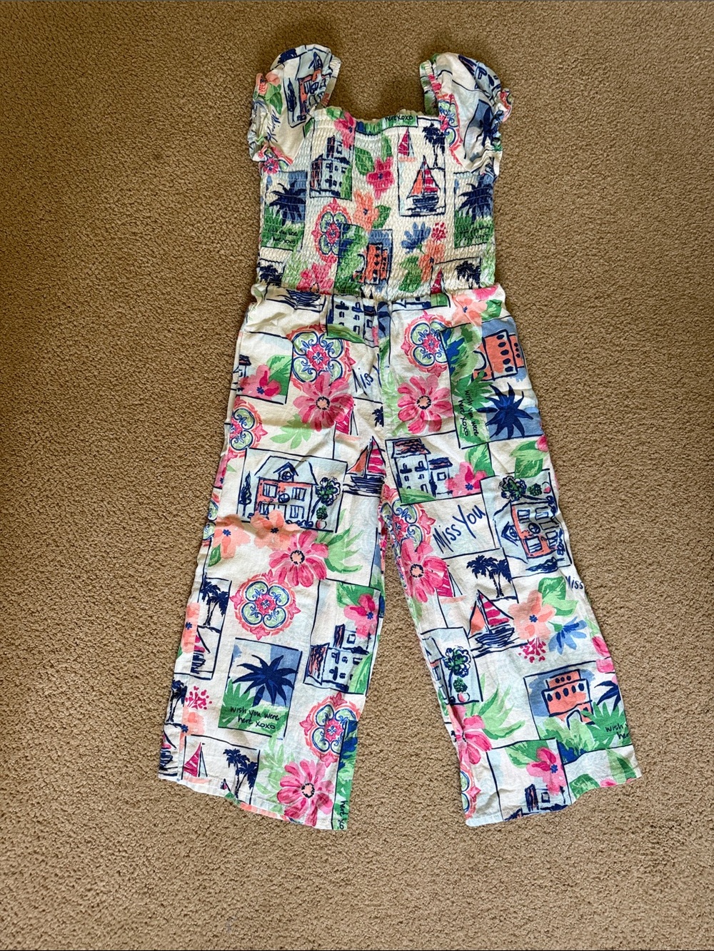 Gymboree White Floral & Nautical Print Wide-Leg Jumpsuit